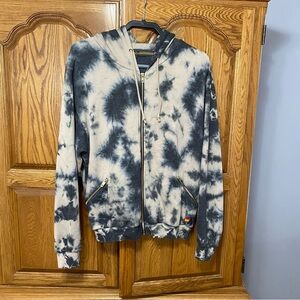 Aviator Nation Charcoal Black Tan Tie-Dye Zip-Up Hoodie Jacket Women’s Medium